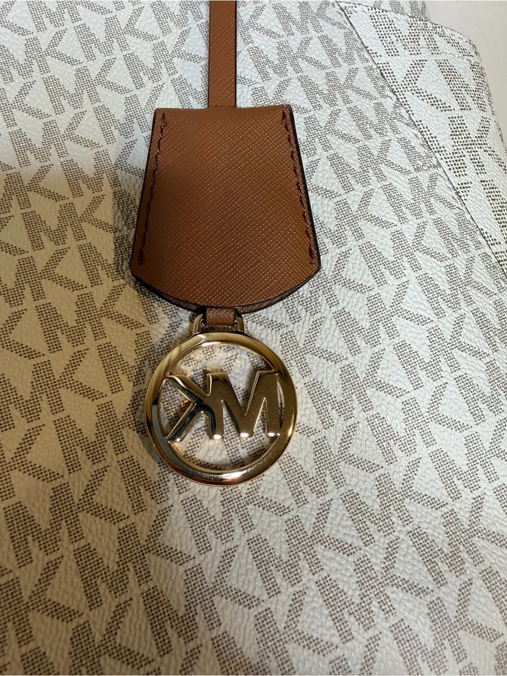 Michael Kors Cream & Brown MK Signature Tote with Gold Hardware